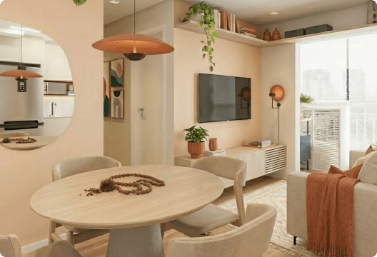 Sala de estar e jantar integradas